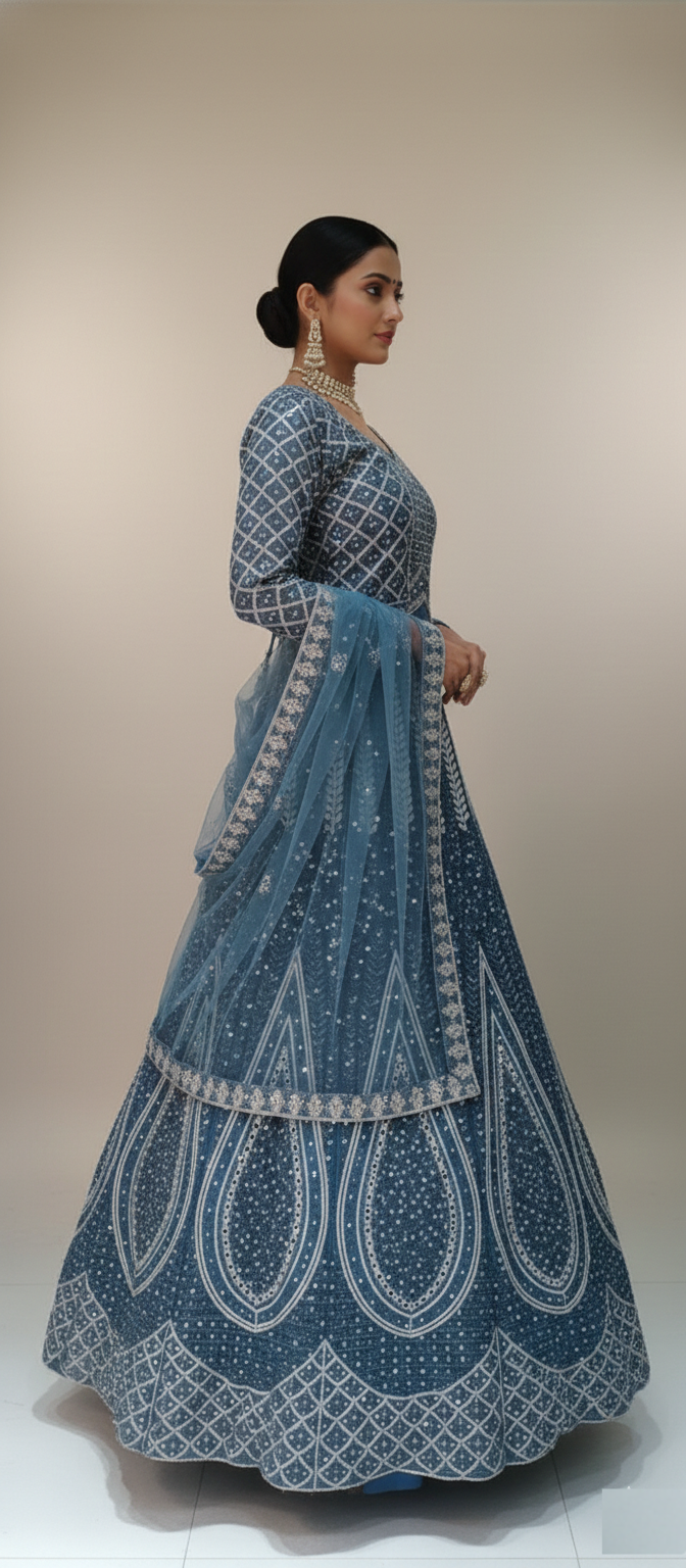 Trending Blue Anarkali Lehenga – Traditional Wedding Wear Wholesale Collection