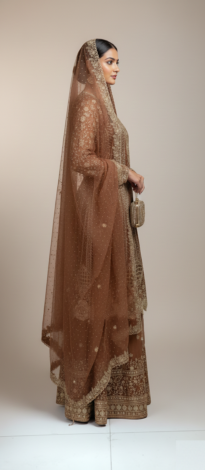 Brown Heavy Embroidered Sharara Suit – Wholesale Wedding Collection