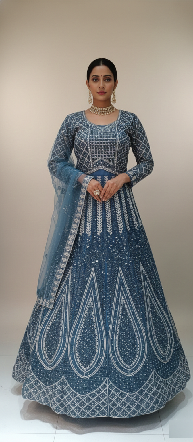 Trending Blue Anarkali Lehenga – Traditional Wedding Wear Wholesale Collection