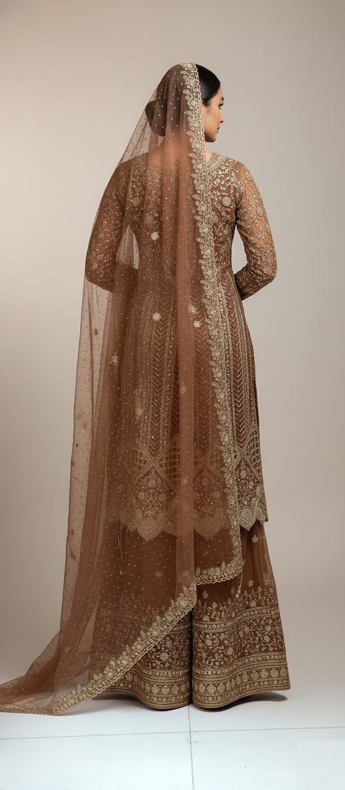 Brown Heavy Embroidered Sharara Suit – Wholesale Wedding Collection