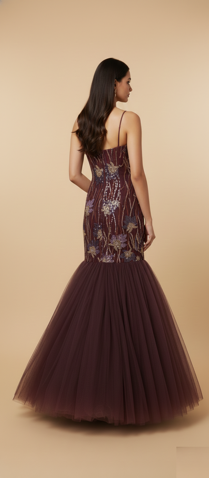 Wine Embroidered Designer Gown – Trending Party Wear & Wedding Collection Wholesale